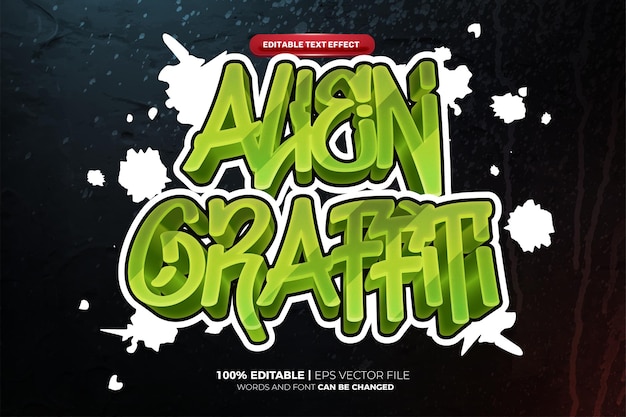 Alien graffiti plantilla de pared efecto de texto editable 3d