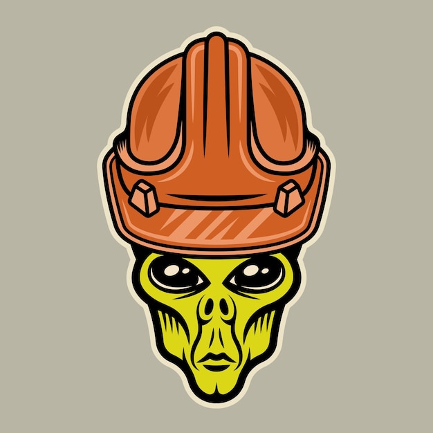 Alien en ilustración de vector de casco de trabajador en estilo de dibujos animados colorido aislado sobre fondo claro