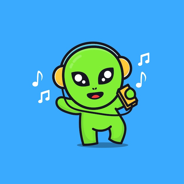 Alien lindo escuchando música con auriculares