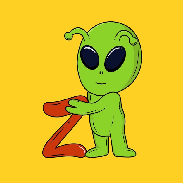 Alien lindo con ilustración de vector de pegatina de dibujos animados de letra Z