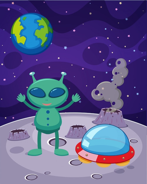 Un Alien y un OVNI fuera de la Tierra