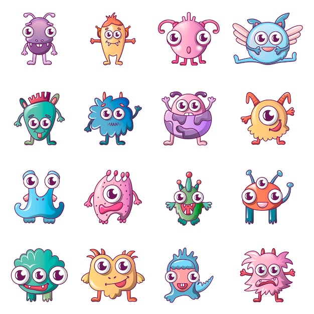 Alien scary monster icons set