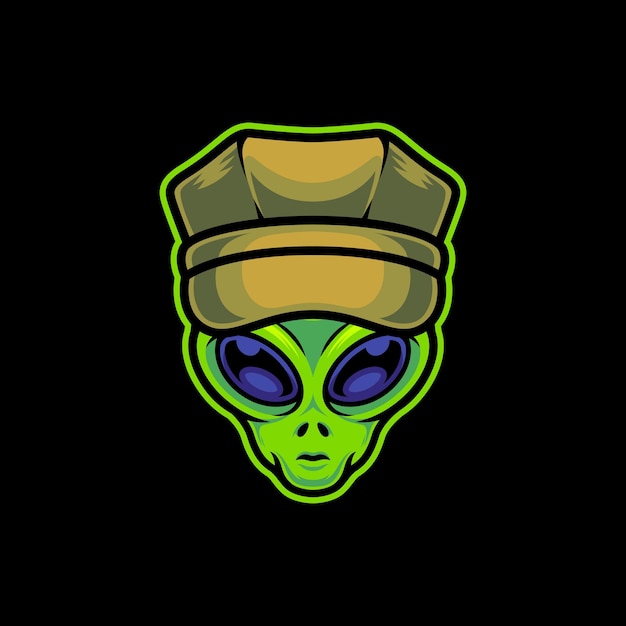 Alien con sombrero militar Ilustración de arte vectorial sobre fondo aislado