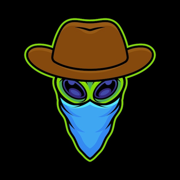Alien con sombrero de vaquero y bandana ilustración de arte vectorial sobre fondo aislado