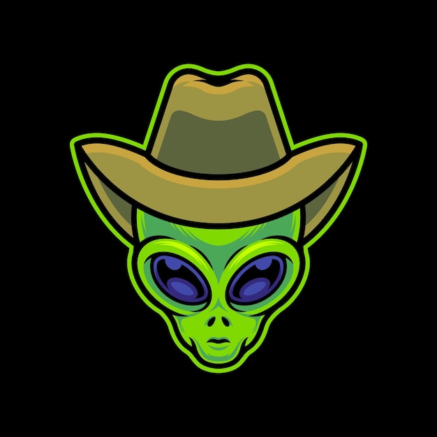 Alien con sombrero de vaquero Ilustración de arte vectorial sobre fondo aislado