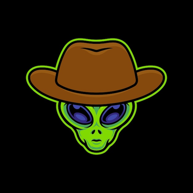 Alien con sombrero de vaquero Ilustración de arte vectorial sobre fondo aislado