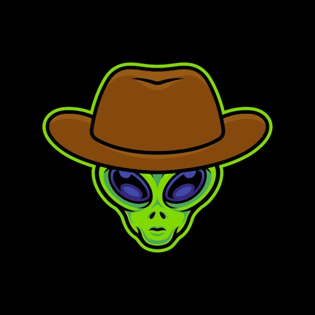 Alien con sombrero de vaquero Ilustración de arte vectorial sobre fondo aislado