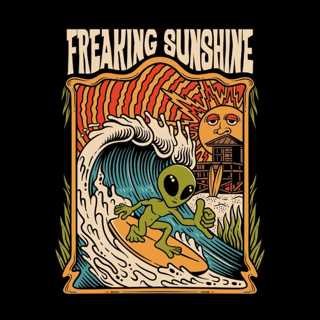 alien surfing alien verano vintage alien verano diseño de ropa ilustración