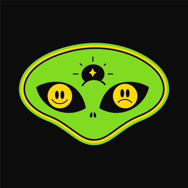Alien con tercer ojo camiseta impresaDiseño de logotipo de ilustración gráfica de dibujos animados vectorialesTrippy psychdelic alienacid print for postertshirtlogo concepto