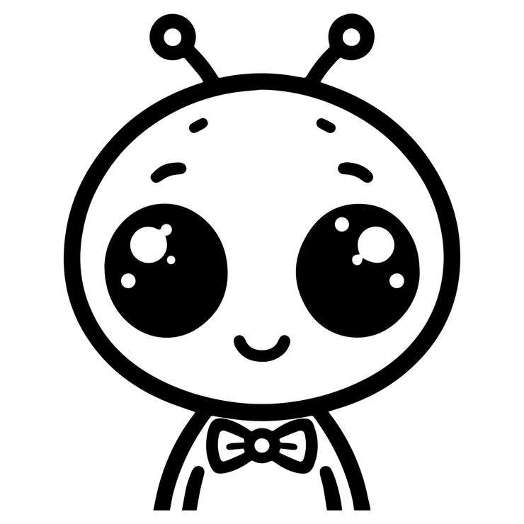 Alien Vector de dibujos animados de ojos grandes en blanco y negro