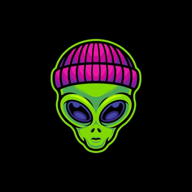Alien vistiendo Beanie Hat ilustración de arte vectorial sobre fondo aislado