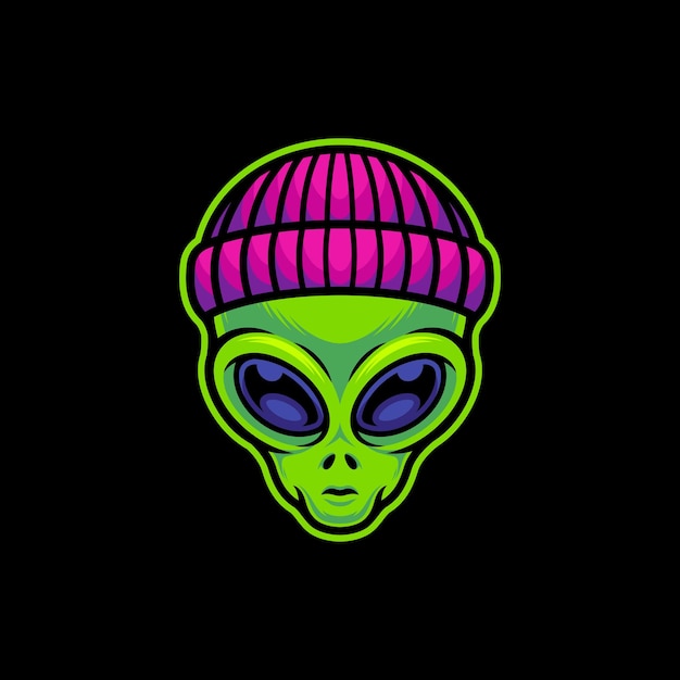 Alien vistiendo Beanie Hat ilustración de arte vectorial sobre fondo aislado