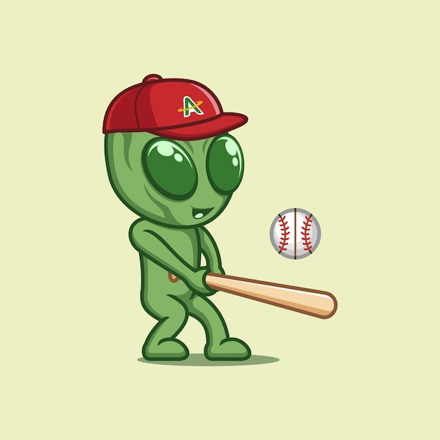 Un alienígena de dibujos animados jugando al béisbol.