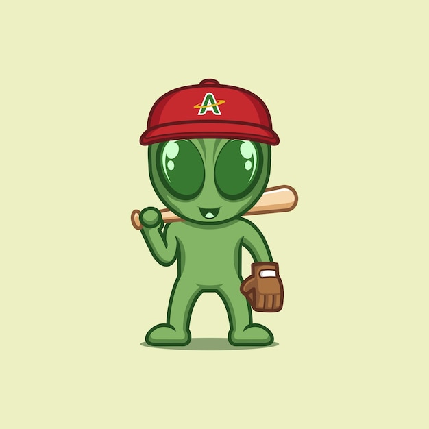 Un alienígena de dibujos animados jugando al béisbol.
