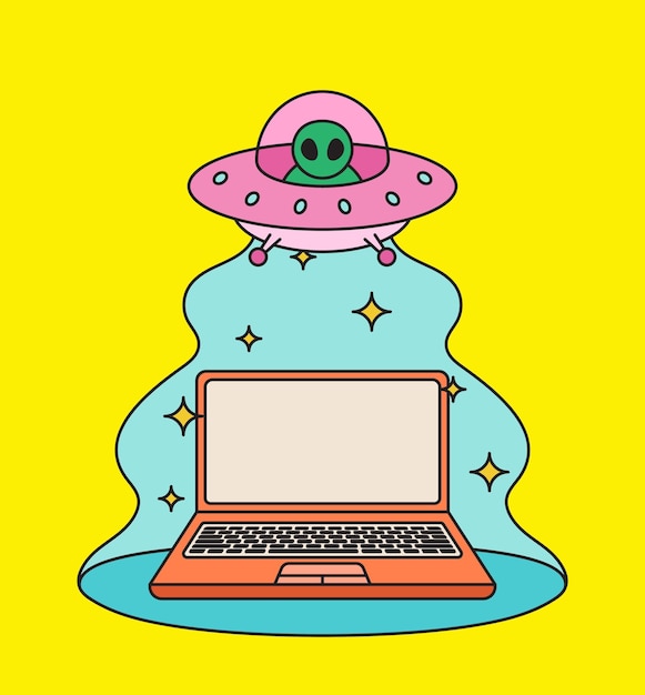 Un alienígena robando una computadora portátil