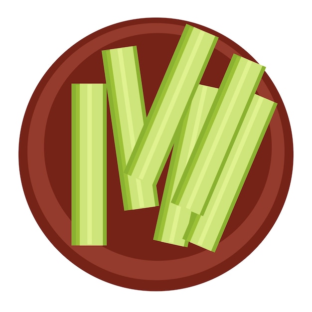 Alimentación, dietas y nutrición saludables. Icono aislado de placa con pepinos o palitos de apio. Aperitivos para comer en restaurante, cafetería o bistró. Verduras maduras crudas, verduras sabrosas. Vector en estilo plano