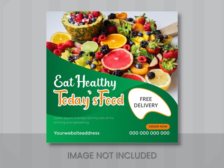 Alimentación saludable Jugosa fruta fresca dulce y estilo de vida Plantilla de diseño de vectores de banner de redes sociales