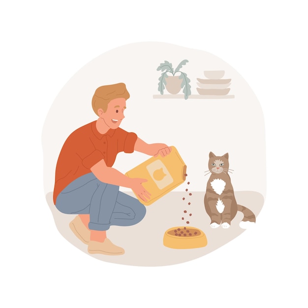 Alimentar a un gato aislado ilustración vectorial de dibujos animados