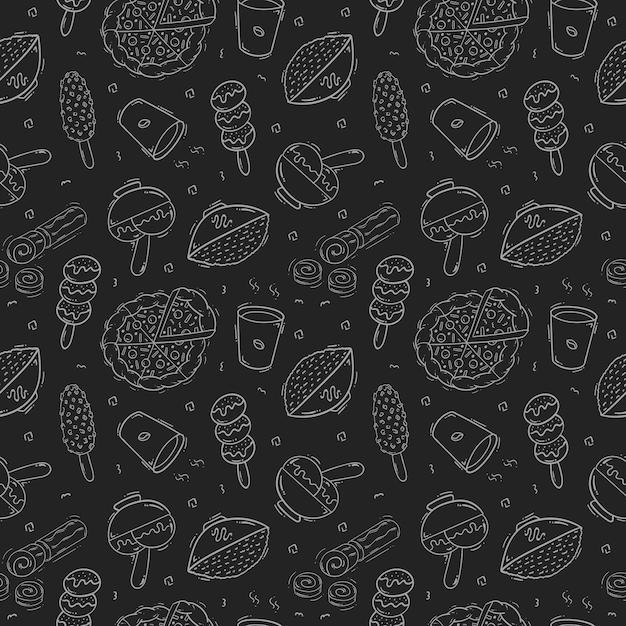 alimento y bebida patrón sin costuras en estilo dibujado a mano