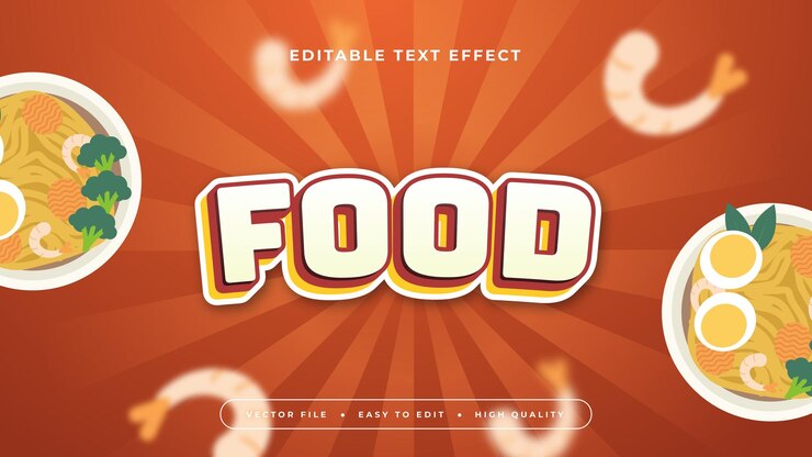 Vector alimento rojo naranja y beige estilo de fuente de efecto de texto editable en 3d