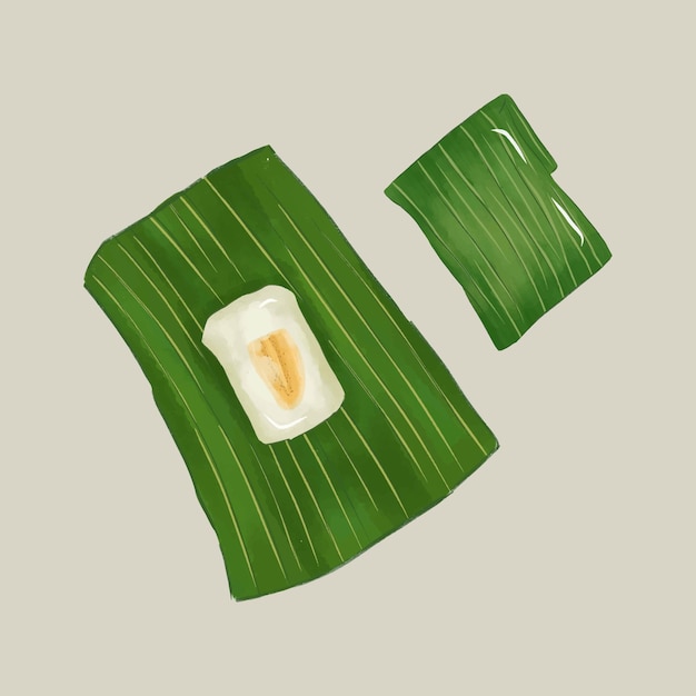 Alimento tradicional indonesio dibujado a mano a partir de harina de arroz, leche de coco, azúcar lleno de plátano