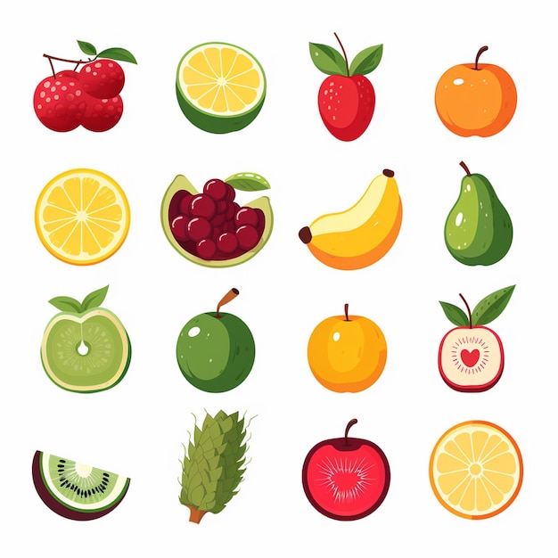 alimento vector frutas frescas ilustración naranja fresa conjunto aislado vegetariano dulce bana