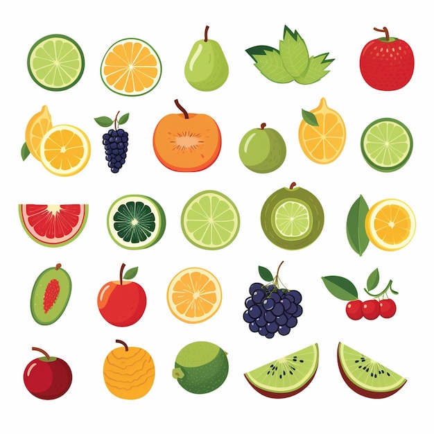 alimento vector frutas frescas ilustración naranja fresa conjunto aislado vegetariano dulce bana