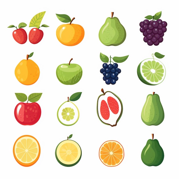 alimento vector de frutas frescas ilustración naranja de fresa conjunto aislado vegetariano dulce banana