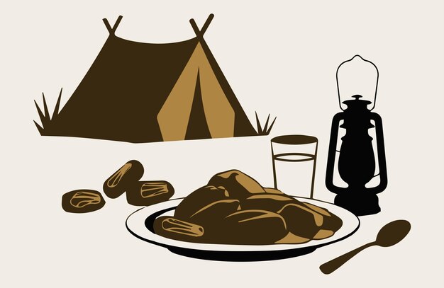 Alimentos para acampar con ilustración de carpa y linterna Diseño aislado PNG transparente Ideal para al aire libre