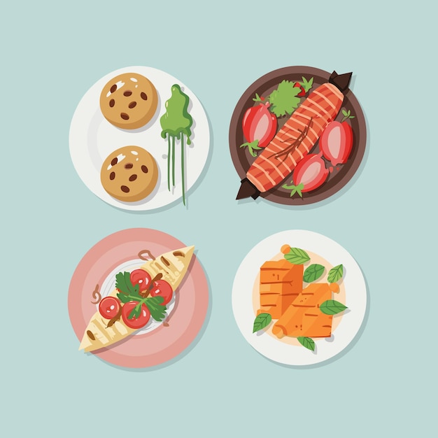 alimentos del almuerzo en la ilustración de la placa