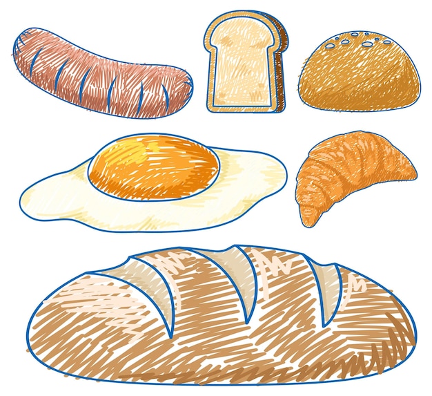 Alimentos amarillos en lápiz Color Sketch Estilo simple