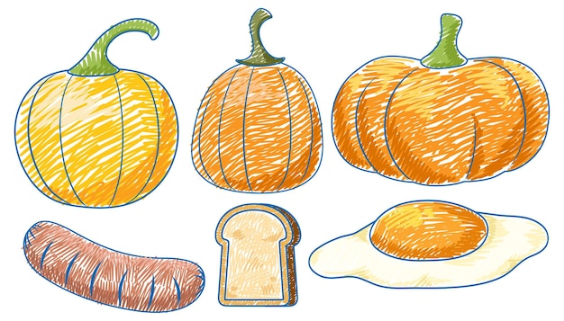 Alimentos amarillos en lápiz Color Sketch Estilo simple