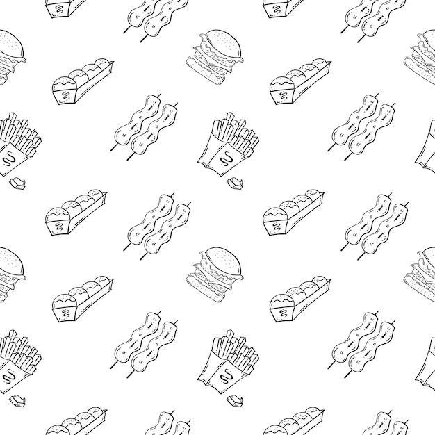 alimentos y bebidas patrón sin costuras a mano dibujado estilo patrón fondo