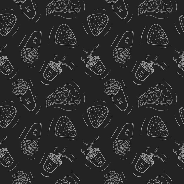 alimentos y bebidas patrón sin costuras a mano dibujado estilo patrón fondo