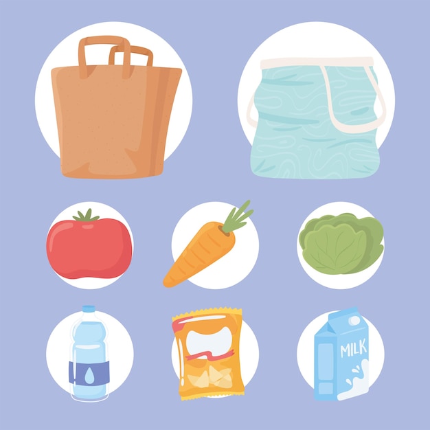 Alimentos y bolsas de icono