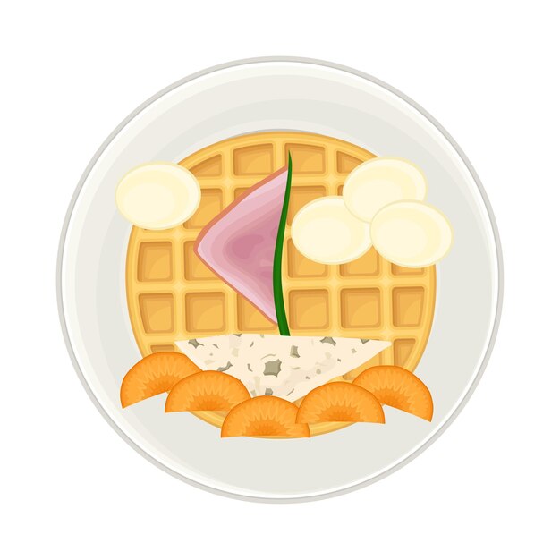 Alimentos dispuestos en forma de barco en el plato de la ilustración vectorial de vista superior
