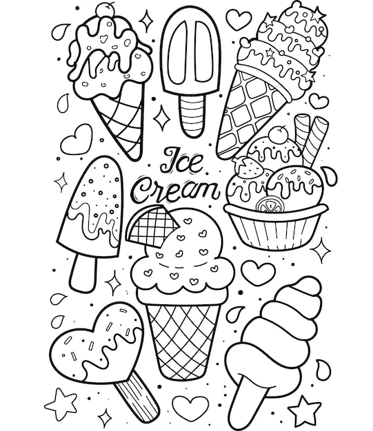 Alimentos lindos dibujos artísticos contorno iteración vectorial clipart para páginas coloridas