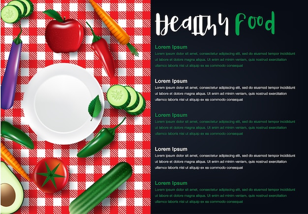 Alimentos saludables objetos planos fondo frutas y verduras