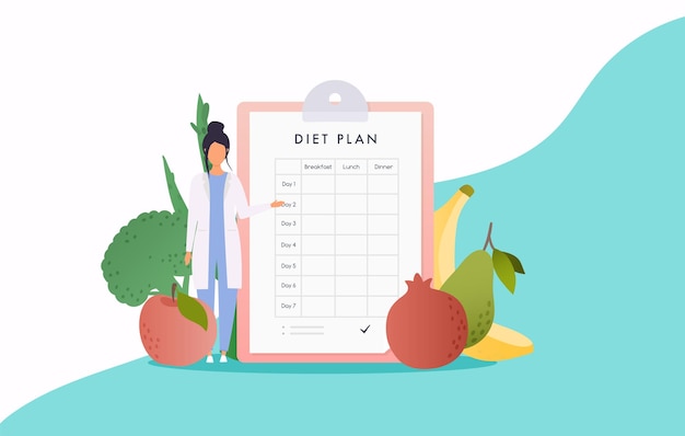 Alimentos saludables y planificación de la dieta Planifique la infografía de su comida con platos y cubiertos Estilo de diseño plano moderno concepto de ilustración vectorial