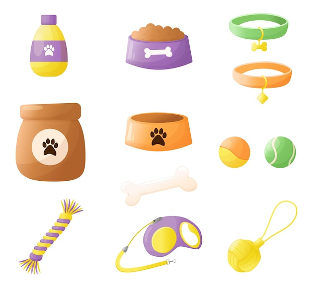 alimentos vectoriales y accesorios para perros elementos de dibujos animados para perros