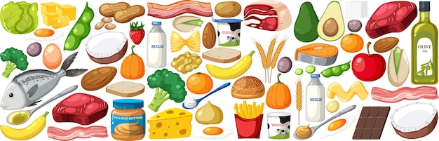 Vector alimentos vegetales y frutas de patrones sin fisuras