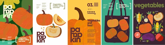 Alimentos y verduras de calabaza Vector ilustración abstracta moderna de calabazas aisladas en el dorso blanco
