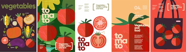 Alimentos y verduras de tomate Vector ilustración abstracta moderna de tomates aislados en fondo blanco