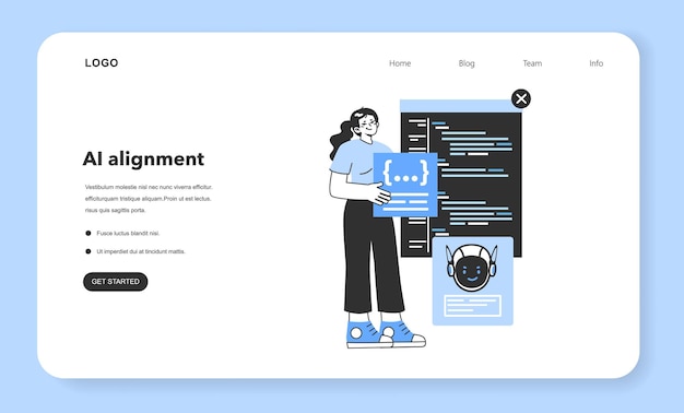 Alineación de inteligencia artificial de banner web o página de destino de ética de ai