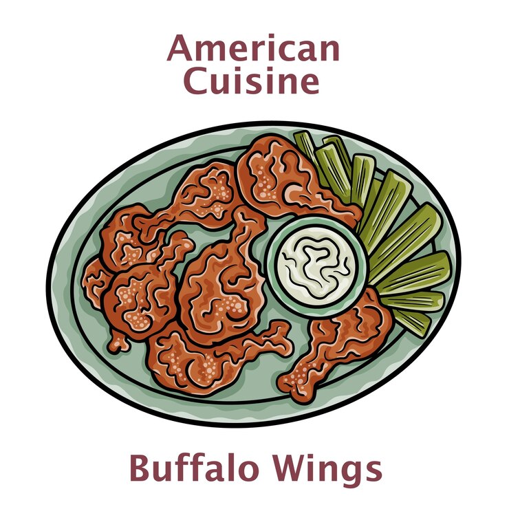Vector alitas de pollo buffalo picantes y especiadas
