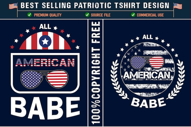 Vector all american babe usa grunge flag patriot diseño de camiseta