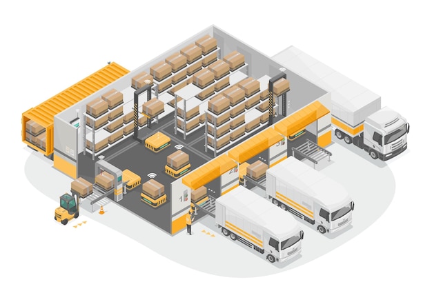 Almacén inteligente Robot de carga pesada amarillo para envío iot y sistema comercial o logística grande