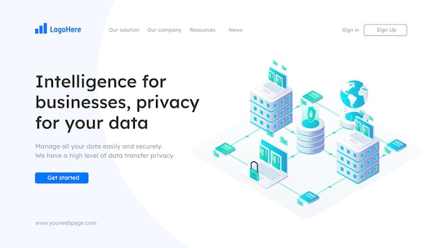 Almacenamiento de datos en la nube y concepto de seguridad de transferencia de datos para la plantilla del sitio web de la página de inicio de la página de destino