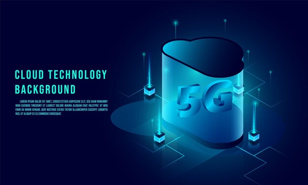 Almacenamiento de datos en la nube Plantilla web de vector de velocidad isométrica 3d 5G Concepto de tecnología en la nube