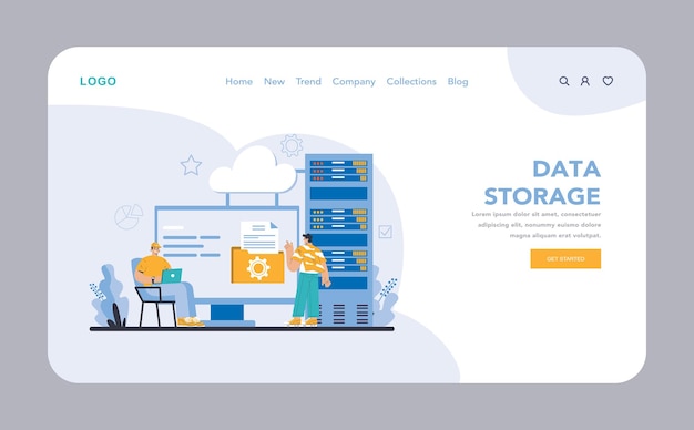Almacenamiento de datos web o página de aterrizaje informática en la nube segura y gestión de servidores digital simplificada